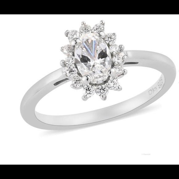 LUSTRO STELLA Made with Finest CZ Halo Ring in Platinum Over Sterling Silver - Picture 1 of 10